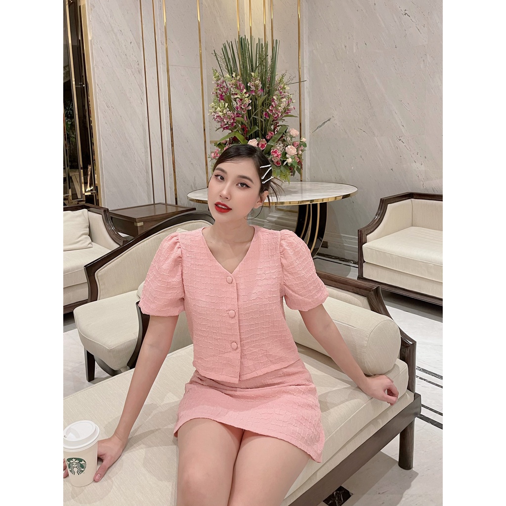Set áo chân váy cổ tim mềm trẻ trung Set Sabrina DS86 Cin house