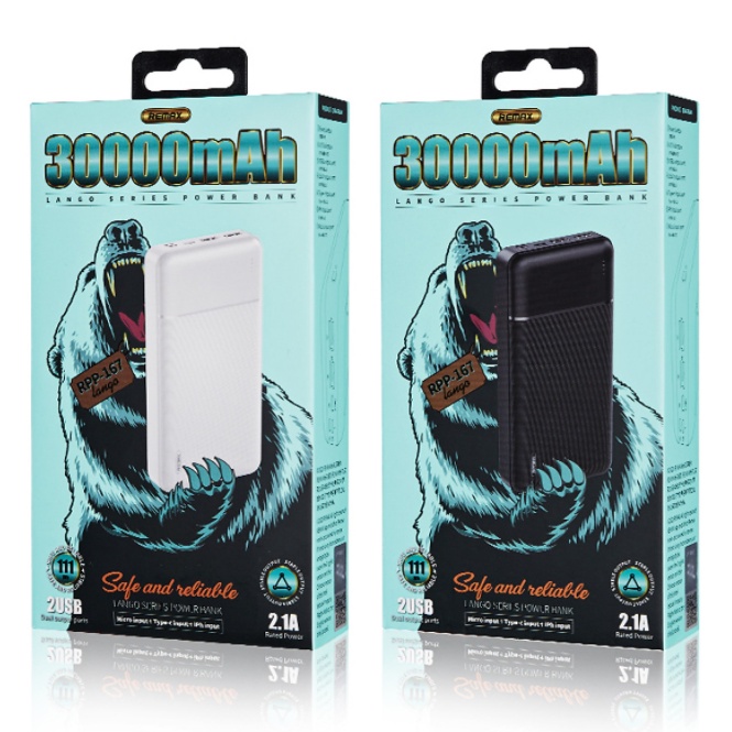 Pin Dự Phòng 30.000 mah Remax chính hãng RPP-167 Lango Series Fast Charing 2.1A tích hợp 2 cổng USB