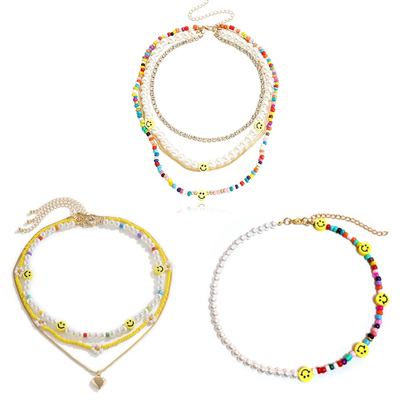 Tmdbyx Vòng cổ Hạt Ngọc Trai/Trái Tim/Mặt Cười Nhiều Lớp Phong Cách Bohemian Thời Trang Cho Nữ