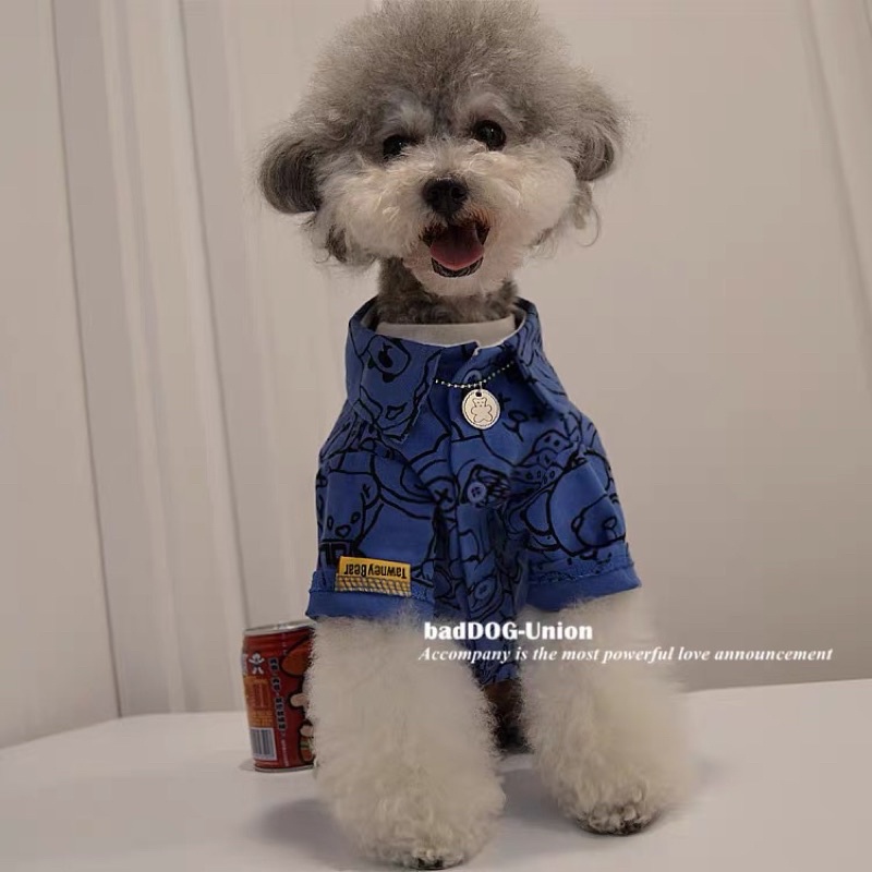 ÁO SƠ MI GẤU XANH cho chó mèo