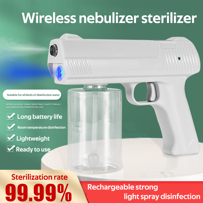 【Ready Stock】2000mah 300ml Handheld Wireless Atomizer Fogging Machine Blue Light Nano Spray Gun Disinfectant Spray Machine Wireless Disinfection Gun