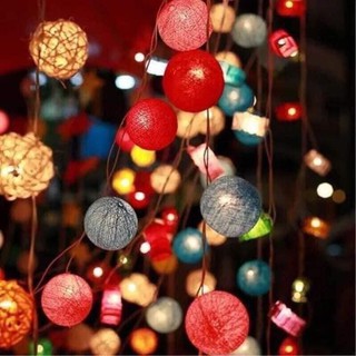 (Sẵn hàng) Đèn nháy (Bóng nháy) trang trí tết hình cầu - đèn nháy quả cầu mây cotton thái lan nhiều màu