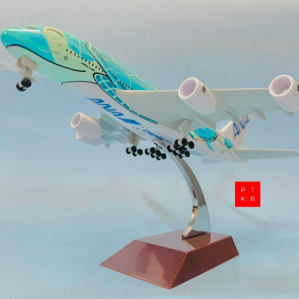 Máy Bay Mô Hình Kim Loại ANA 1:400 Airbus A380  Hoạt Hình Rùa Biển Đúc Khuôn Có Bánh Xe + Chân Đế