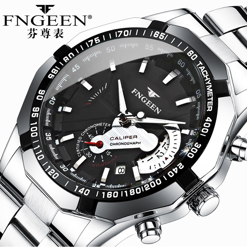Đồng hồ nam FNGEEN FN02 dây thép không gỉ 3 kim có lịch chống nước cao cấp mặt kính chống xước