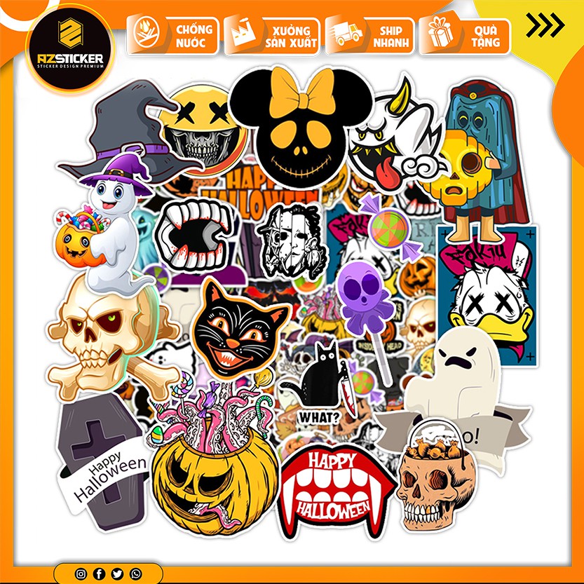 Sticker Halloween Chất Liệu Chống Nước | STK12 | Hình Dán Trang Trí Sticker Dán Mũ Bảo Hiểm Laptop Điện Thoại Bình Nước