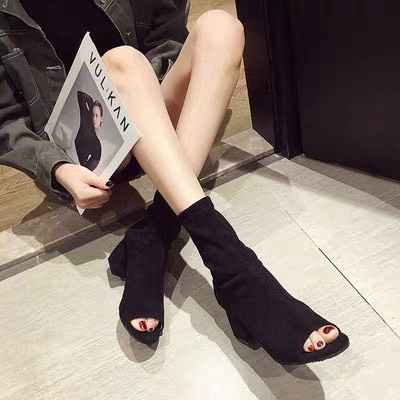 [SIÊU GIẢM GIÁ] [Sales Giá tốt] Boot - Boot Lửng Da Lộn Gót Vuông Hở Mũi Siêu Sang