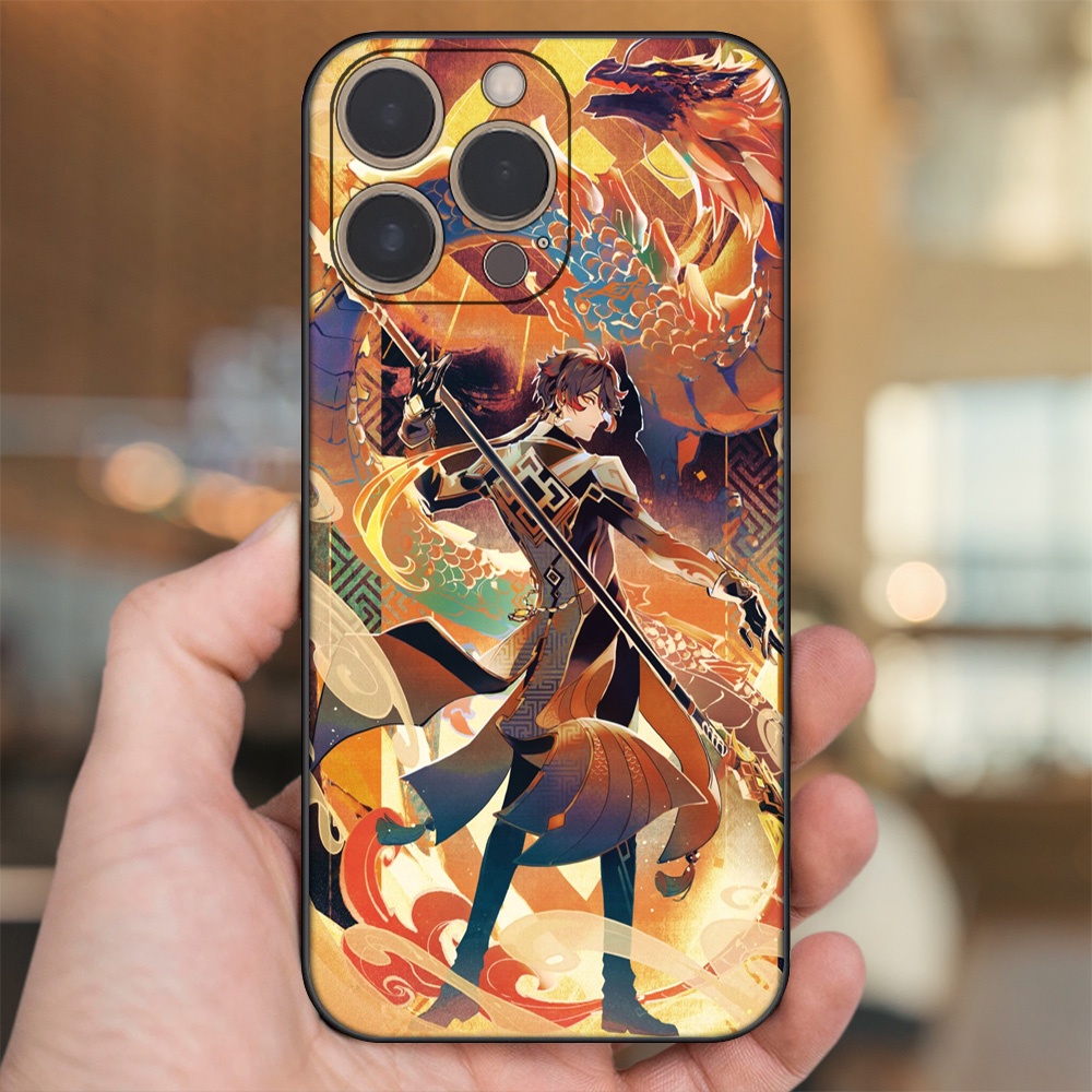 Ốp lưng iPhone 13 Pro dẻo đen cạnh vuông in hình Zhongli Genshin Impact