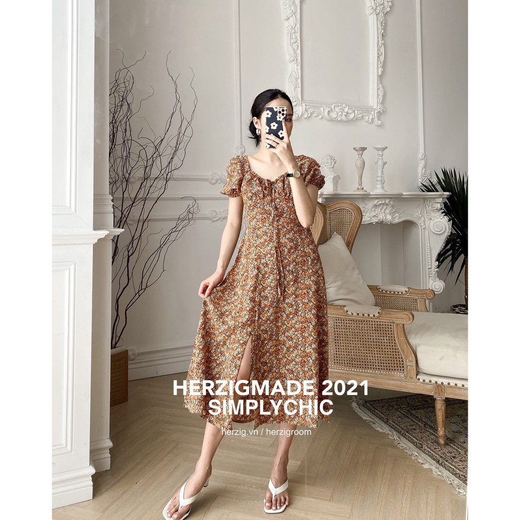 Váy hoa dáng dài HERZIGMADE tay chun mặc 2 kiểu hot hit summier Doris dress - B1802