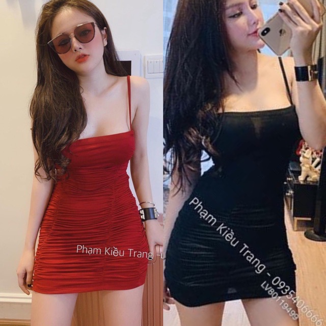 Đầm body trơn nhúng 2 dây