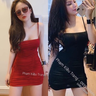 Đầm body trơn nhúng 2 dây