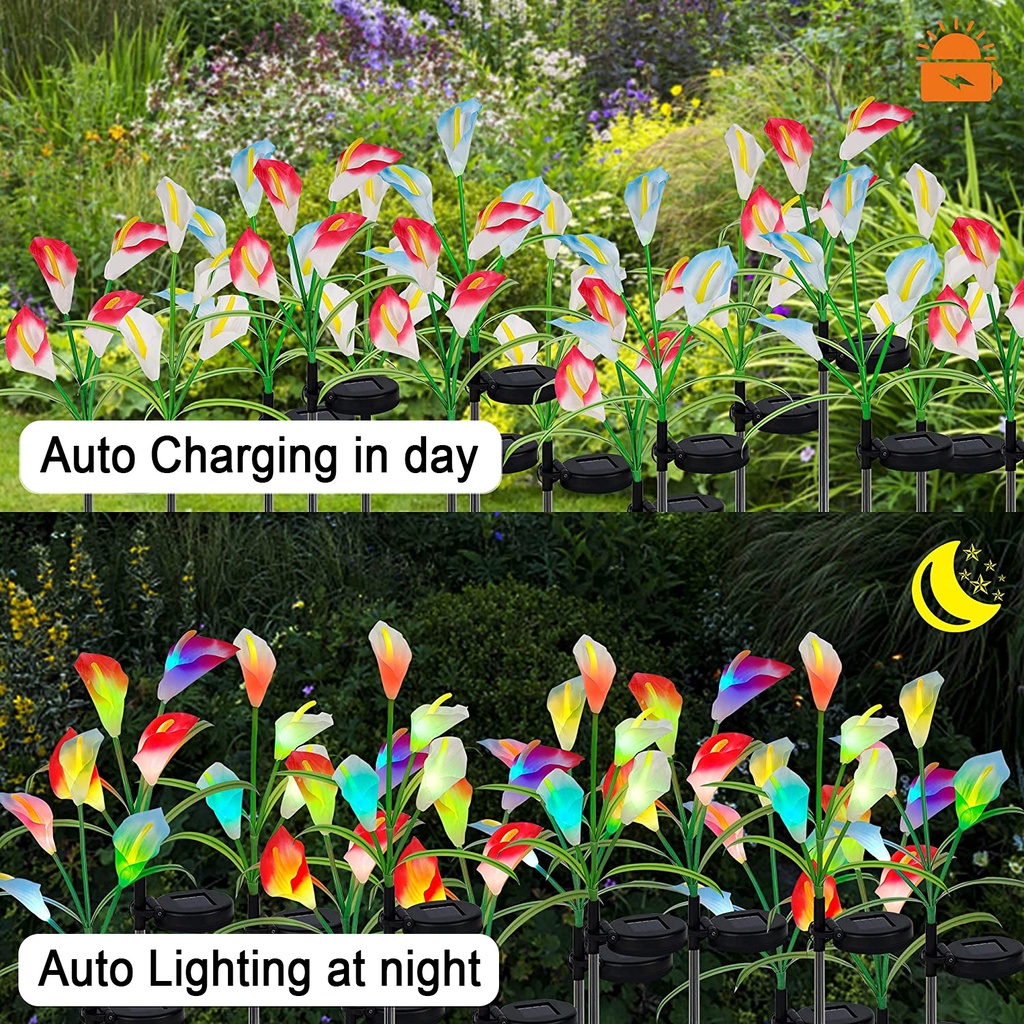 Đèn LED Năng Lượng Mặt Trời Chống Thấm Nước Hình 4 Cành Hoa Calla Trang Trí Sân Vườn Và Sân Vườn