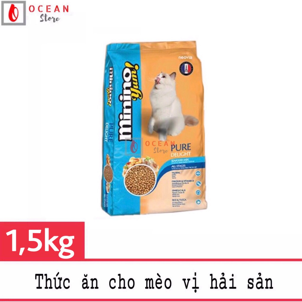 [Mã PET50K giảm Giảm 10% - Tối đa 50K đơn từ 250K] Thức ăn cao cấp vị hản sản cho mèo - Thức ăn Minino Yum (Túi 1.5kg)
