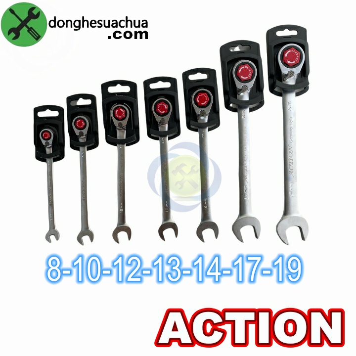 Cờ lê vòng miệng tự động Action có khóa gạt đảo chiều các size 8-19mm