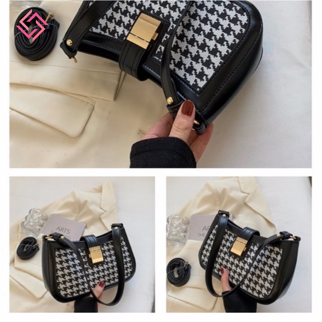 Túi kẹp nách nữ túi xách nữ đeo chéo da mềm khóa vuông vân caro hot trend LUCIA STORE TXN11