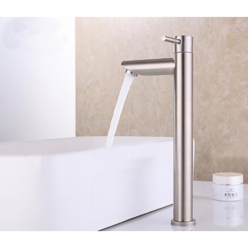 Vòi Lavabo lạnh cao Inox 304 hình tròn dùng cho lavabo nổi