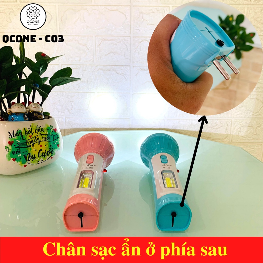 Đèn pin cầm tay QCONE THAILAND C03 - Pin chuẩn Lithium dung lượng 500mAh bóng led sáng trắng