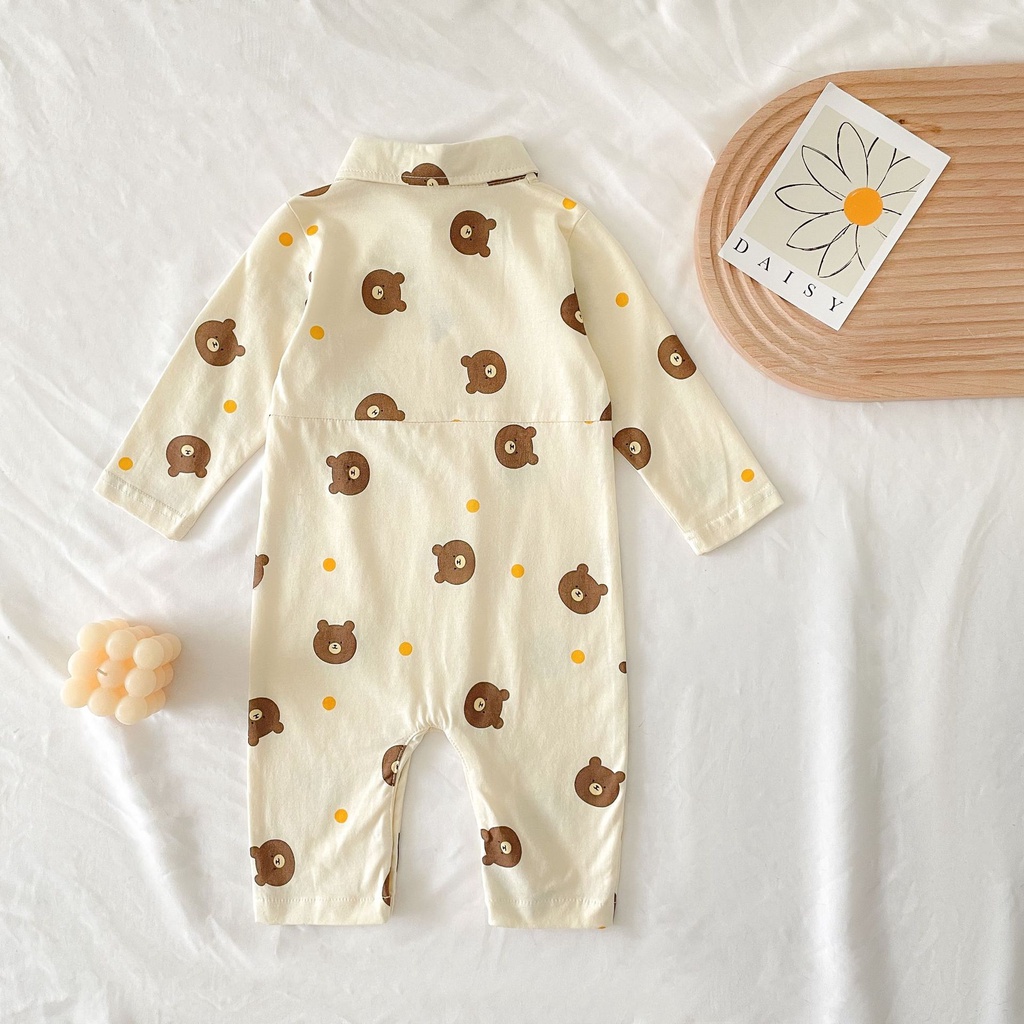 Bộ Áo Liền Quần Cotton Tay Dài In Hoạt Hình Dành Cho Bé Trai Sơ Sinh 2293