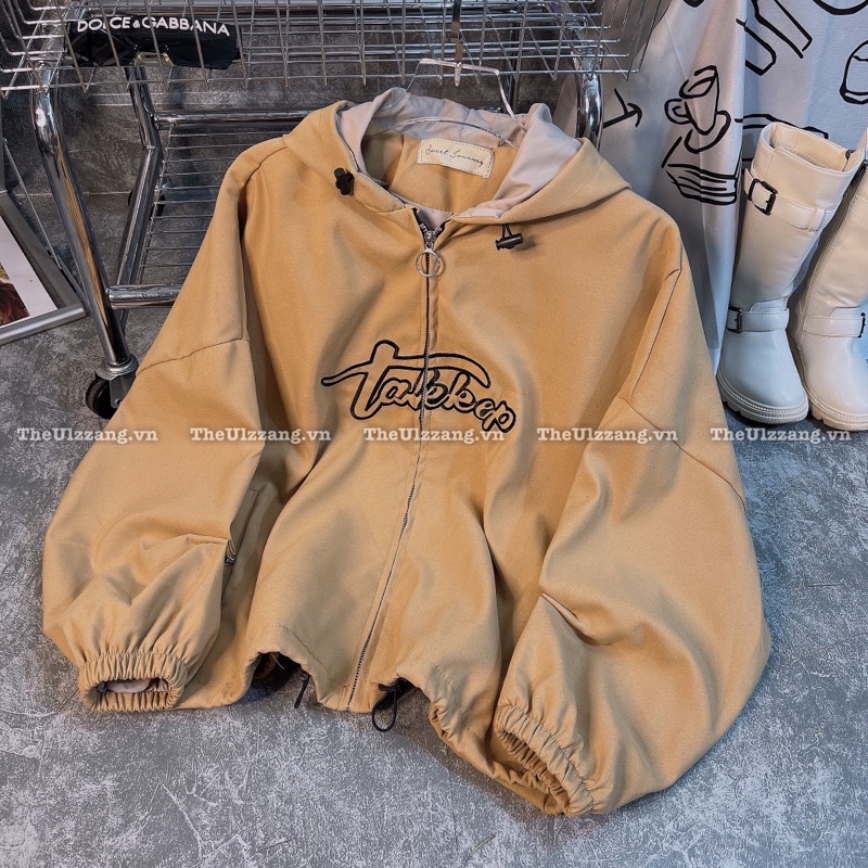 Áo khoác da lộn quảng châu 2 lớp khóa zip form rộng dơi tay phồng thêu TAK.KEP - DL2003