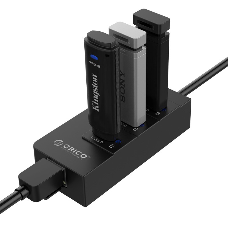 Bộ chia USB HUB 3 cổng USB 3.0 tích hợp cổng Lan Gigabit ORICO HR01-U3-BK( ĐEN) - Nhà Phân Phối Chính Hãng