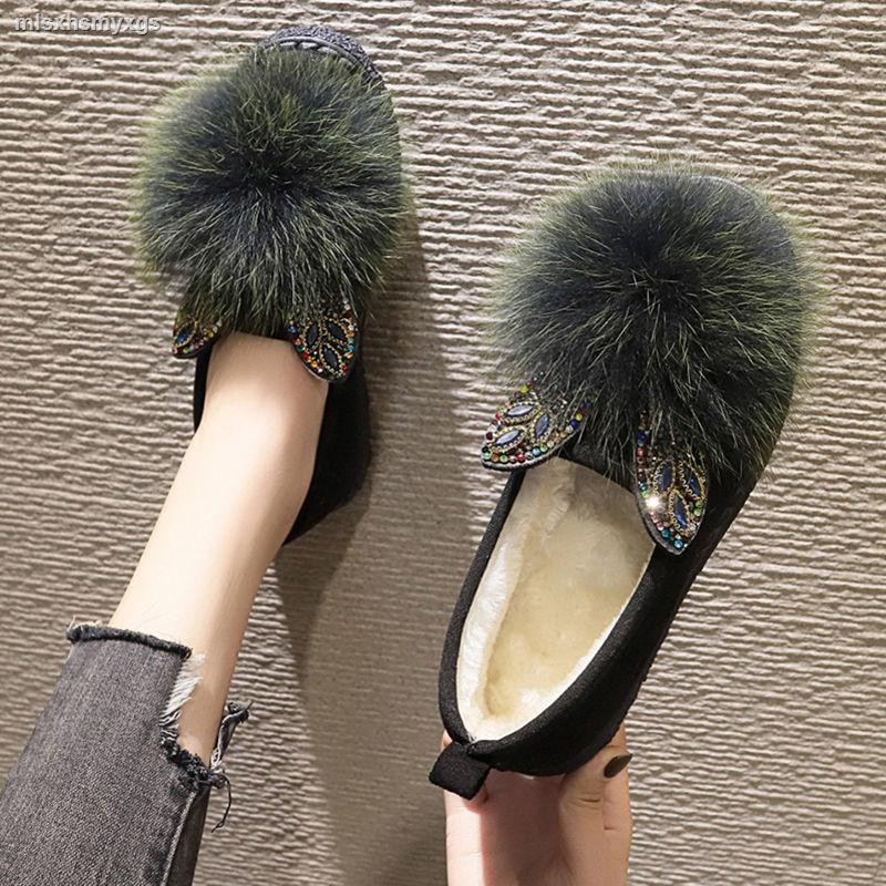 Giày Lười Cotton Phối Nhung Đính Lông Cáo Xinh Xắn Cho Nữ | BigBuy360 - bigbuy360.vn