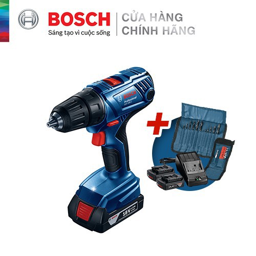 Máy khoan vặn vít dùng pin TAY Bosch GSR 180-LI + phụ kiện MỚI