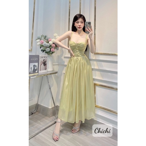 Váy maxi tơ cúc bọc