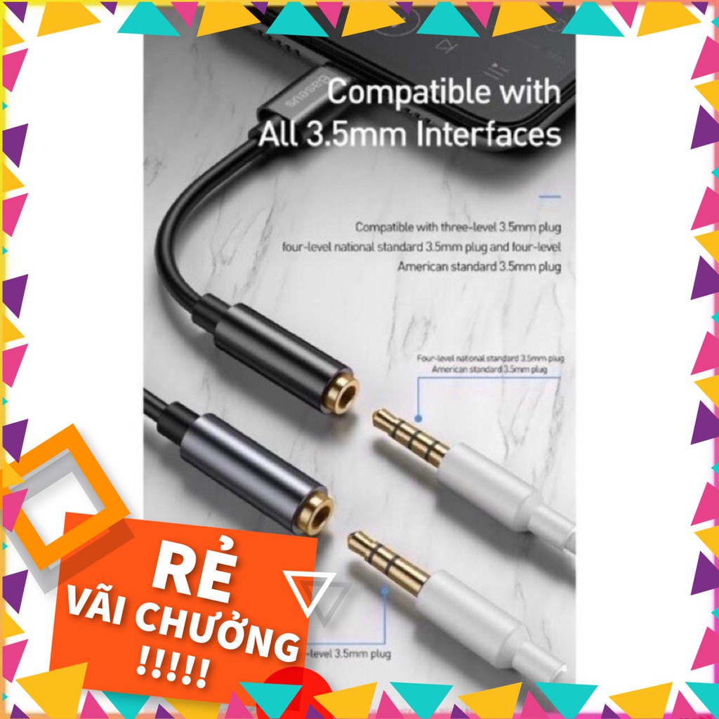 Jack chuyển tai nghe chân TYPE-C sang chân 3.5mm-hỗ trợ đàm thoại-Baseus L54.Bảo hành 12T