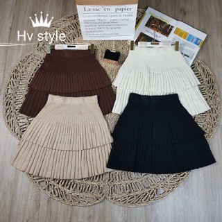 Chân váy len xếp ly 2 tầng