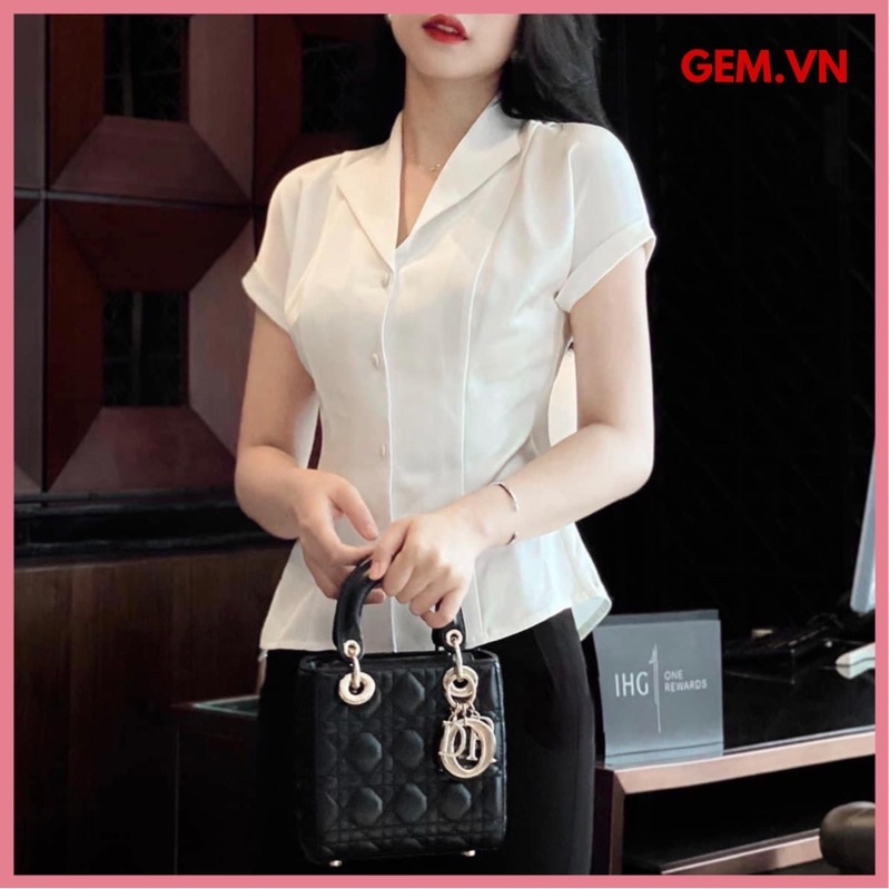 Áo sơ mi nữ ngắn tay chất lụa hàn quốc thấm hút mồ hôi tốt không nhăn dễ phối đồ