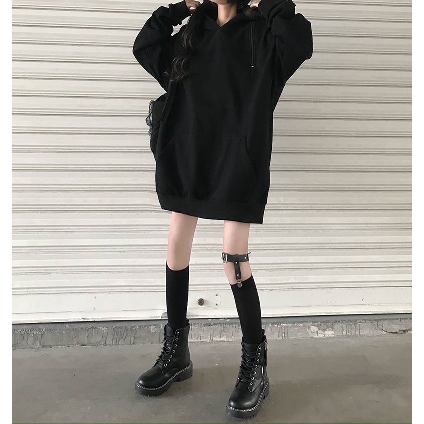 Đại Học Trùm Đầu T 171579Áo Hoodie Tay Dài Dáng Rộng Phối Khóa Kéo Phong Cách Thời Trang Harajuku