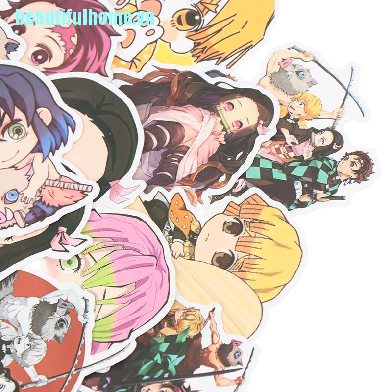 Bộ 50 Miếng Dán PVC Chống Thấm Nước Họa Tiết Anime Demon Slayer Trang Trí laptop / Va Li /