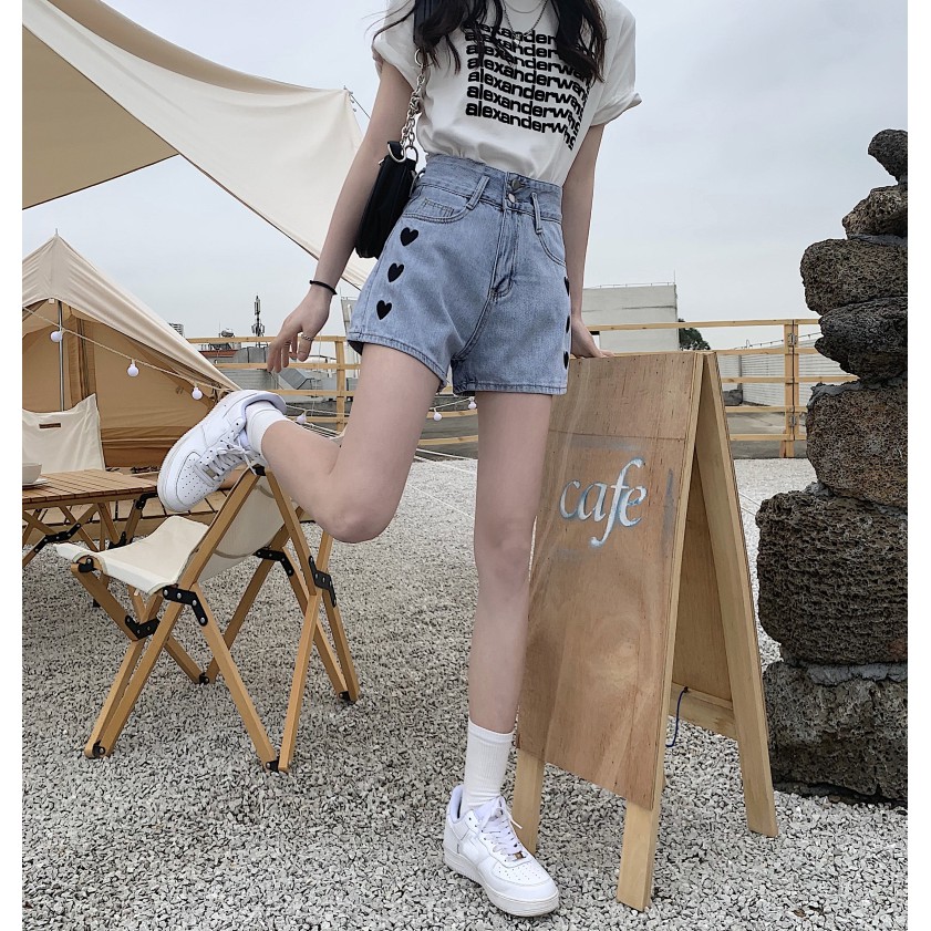 Xiaozhainv Quần Short Jeans Lưng Cao Ống Rộng Thời Trang Cho Nữ