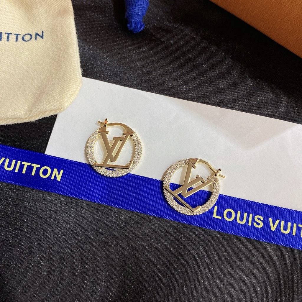 LOUIS VUITTON Khuyên Tai Tròn Bằng Thép Titan In Logo LV Thời Trang