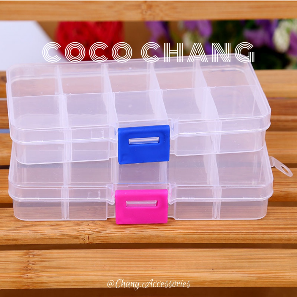 Hộp đựng đồ trang sức bằng nhựa trong suốt 10 ngăn tháo ngăn Cocochang shop [màu giao ngẫu nhiên]