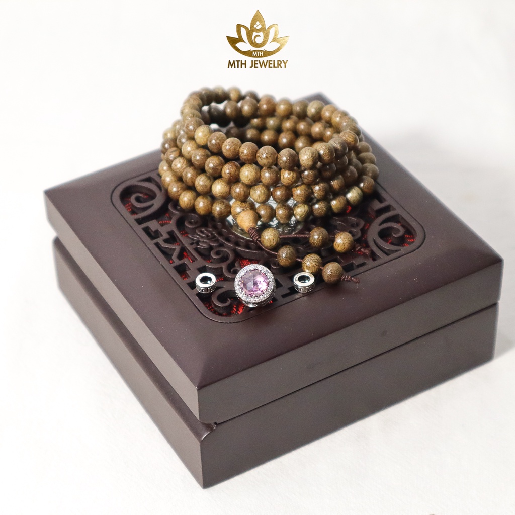 Vòng Tay Trầm Hương MTH JEWELRY 108 Hạt Mix Charm Đá Hồng Trà - Bạc S925