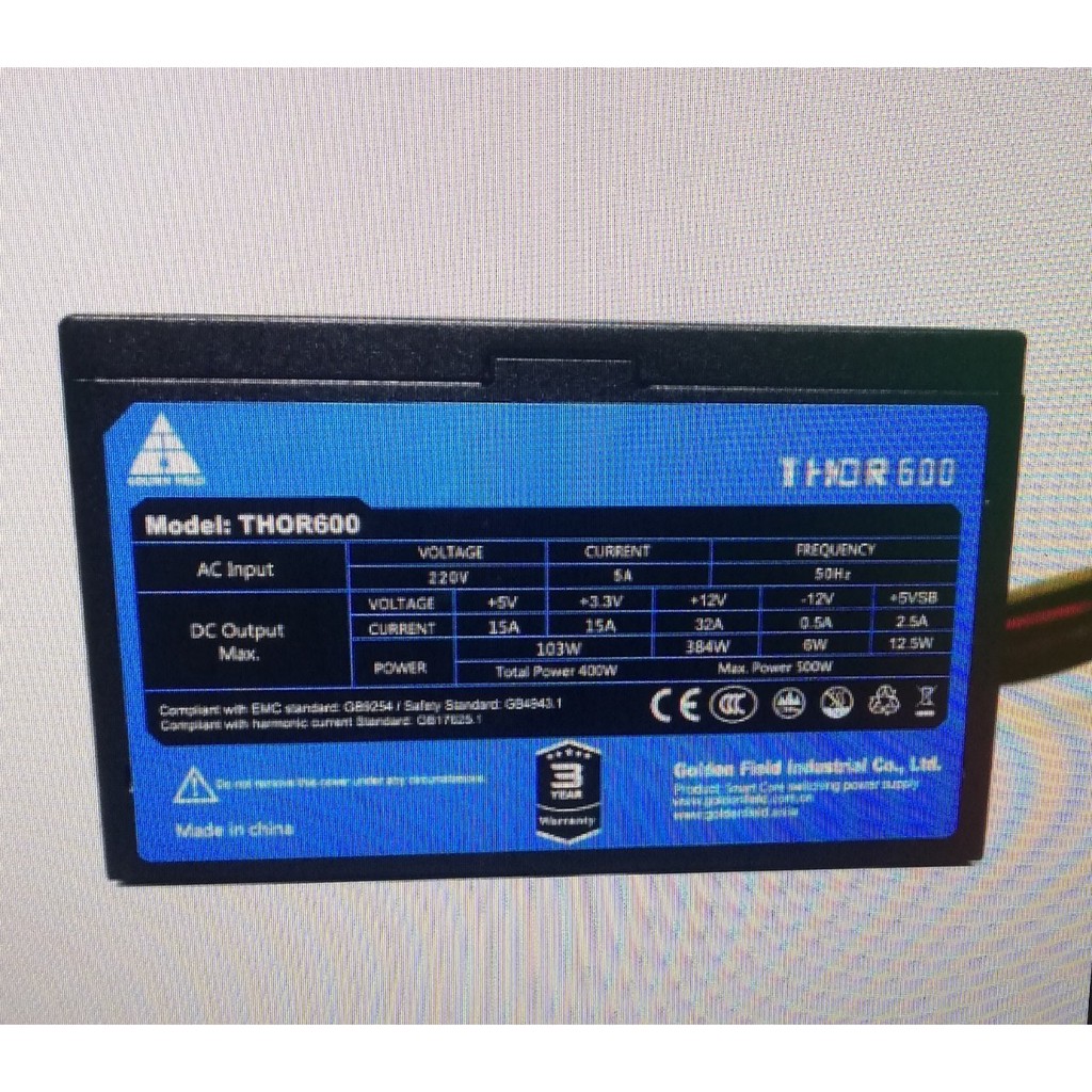 Nguồn máy tính Golden Field 500W THOR600 _Hàng chính hãng