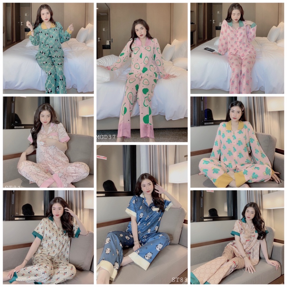 Đồ Ngủ Pijama Bò Sữa Nữ Mặc Nhà Cute, Đồ Bộ Quần Áo Ngủ Lụa Mango Siêu Mát Cute Dễ Thương