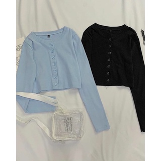 Áo Croptop Tay Dài Nút Dọc Basic Dễ Phối Đồ