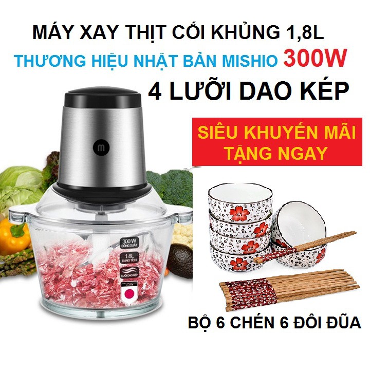 MÁY XAY ĐA NĂNG CỐI KHỦNG 1,8 LÍT, MISHIO THƯƠNG HIỆU NHẬT BẢN TẶNG BỘ 6 CHÉN 6 ĐÔI ĐŨA