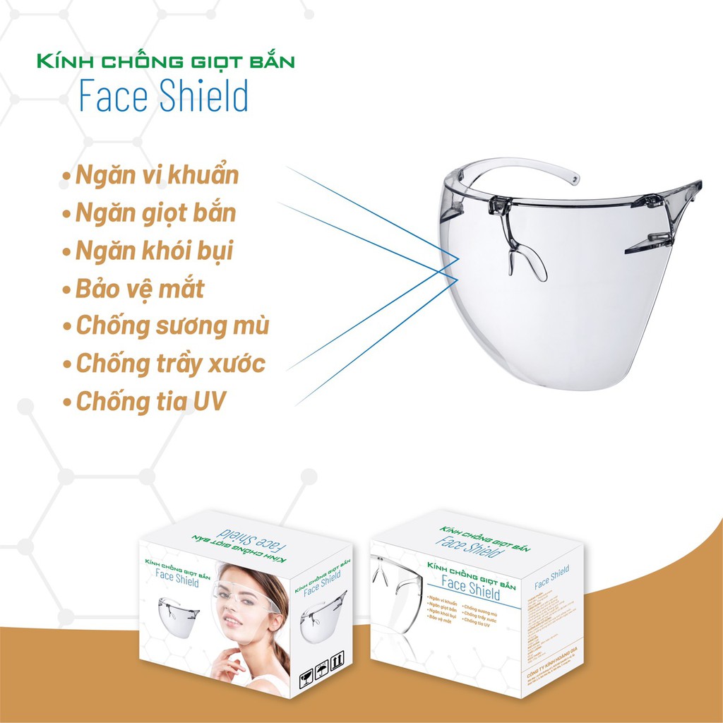 Kính bảo hộ chống giọt bắn face shield Hoàng Gia cao cấp đã xử lý nano do Nón Trùm phân phối