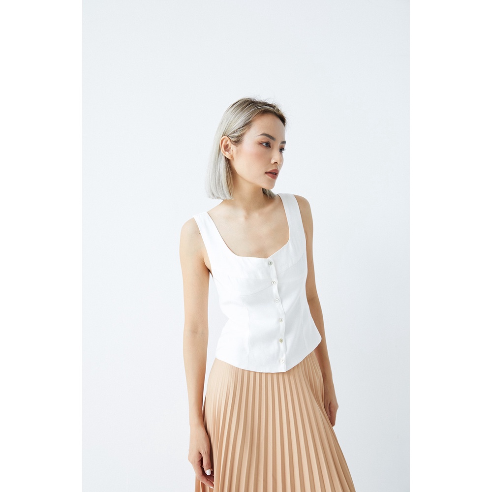 DOTTIE - Áo kiểu cúp ngực cài nút nữ trắng T0463