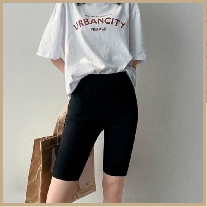 Quần legging nữ nâng mông lưng cạp cao vải thun dày dặn đùi ngố lửng ôm body bó mặc nhà tập gym yoga