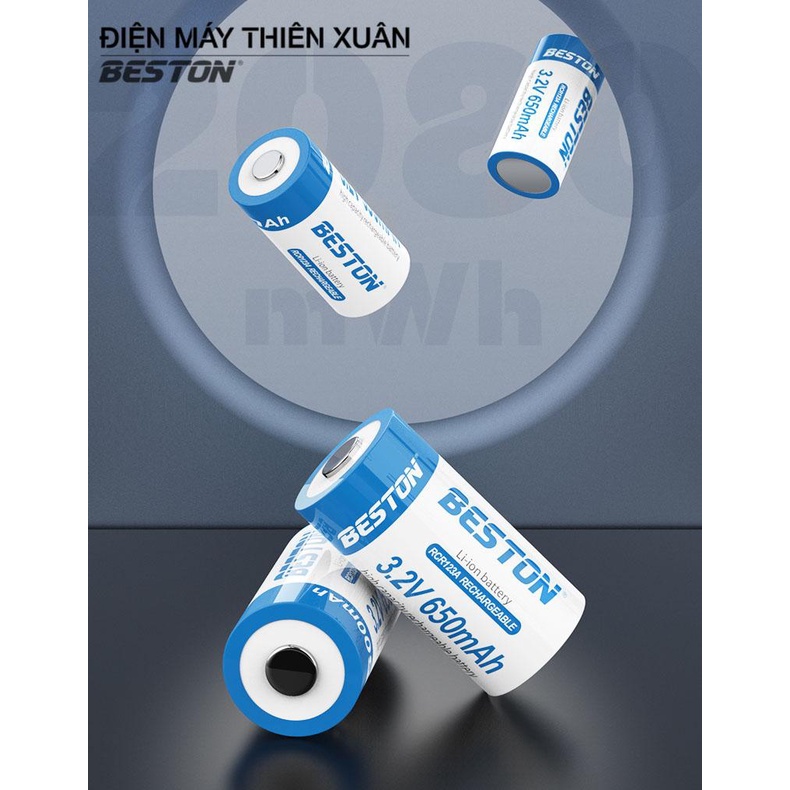 Bộ 2 pin sạc RCR123A kèm sạc Beston BST CD643 cho pin cho máy ảnh, camera, thiết bị đo, đèn pin, ống nhòm
