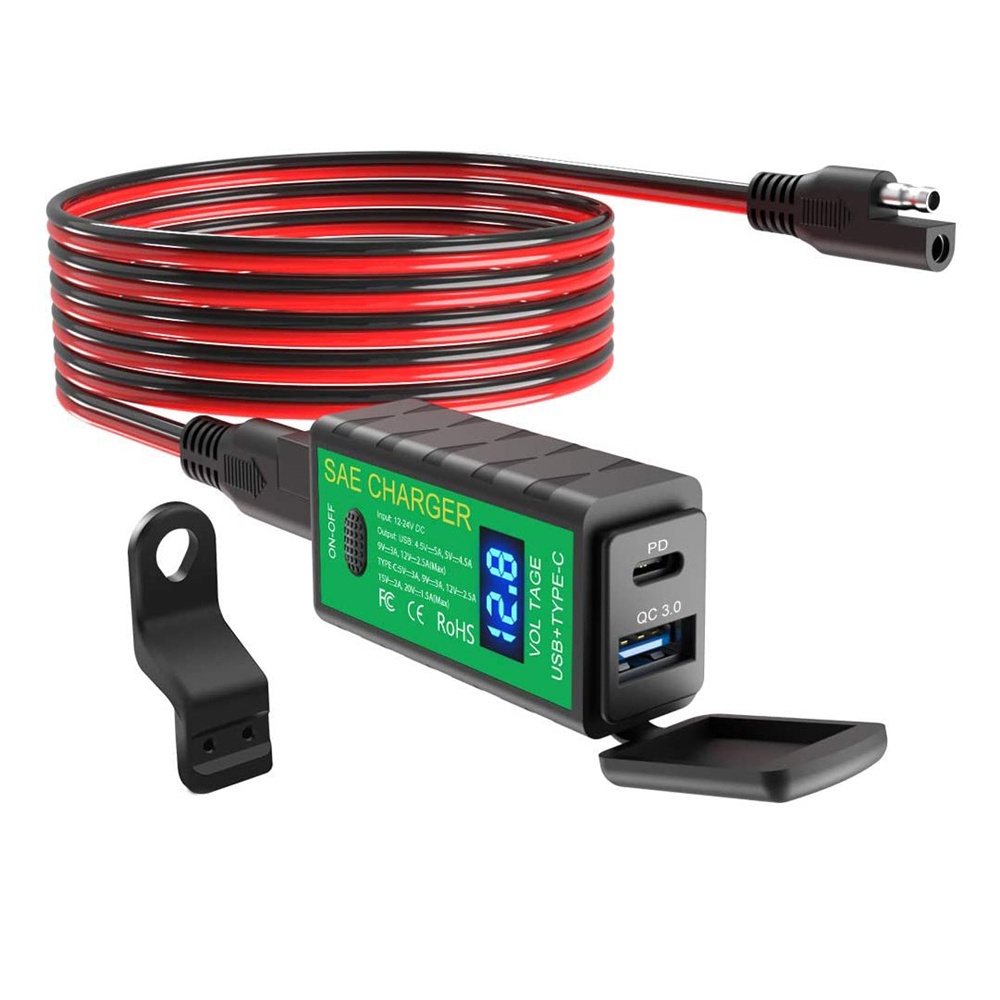 Bộ Sạc Điện Thoại Nhanh Usb C 18w Pd Sae Sang Usb On / Off Gắn Xe Máy