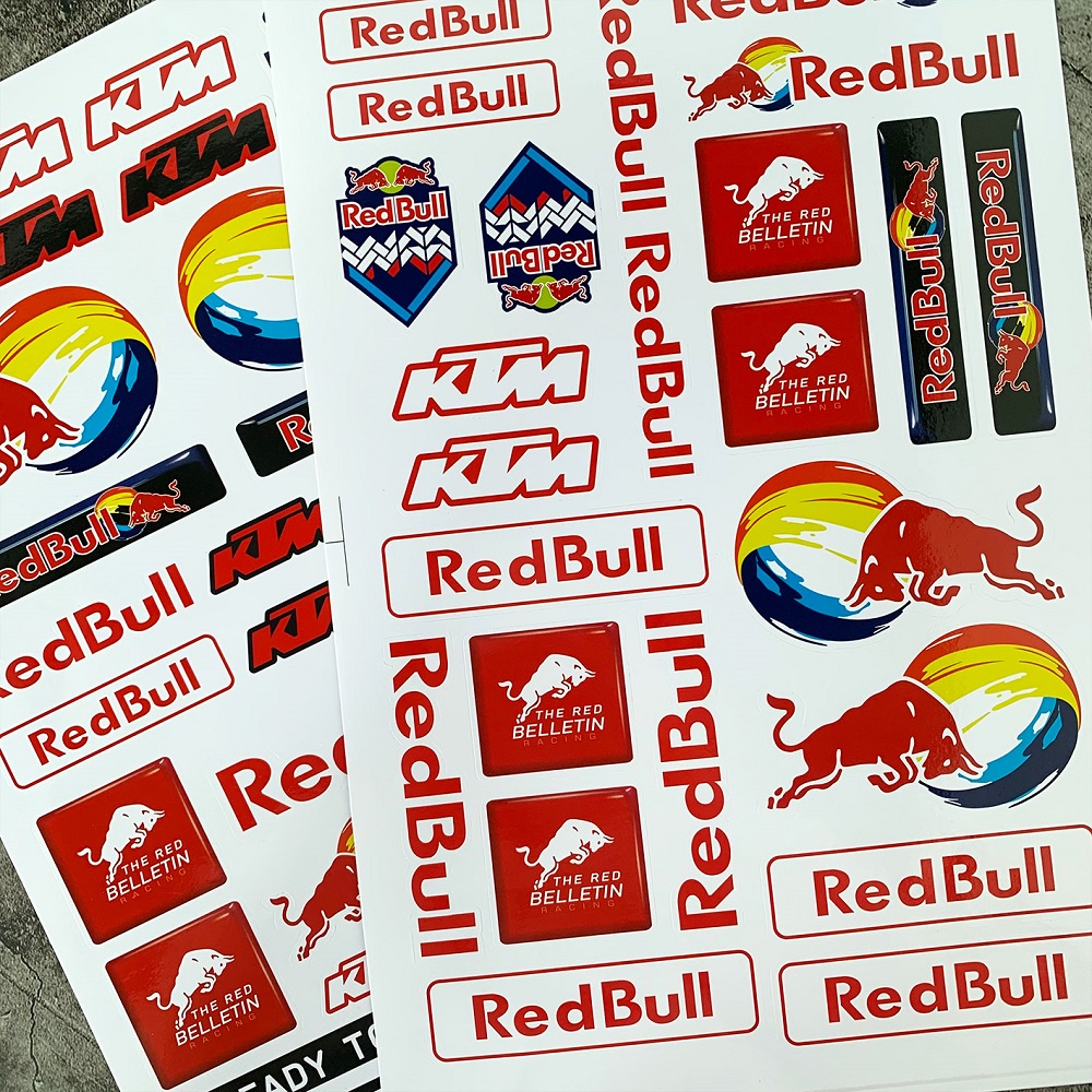 1 CÁI RedBull&amp;KTM A4 Kích Cỡ Nhãn Dán Moto GP Nhãn Dán Xe Máy Sửa đổi Mũ Sắt Của Lính Trang Trí