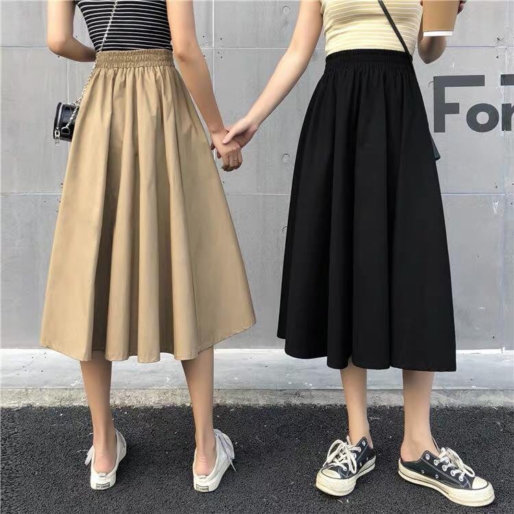 Chân váy kaki form dài hình thật vải bao đẹp-váy dài qua gối (63cm) Hàn Quốc mới nhất 2020