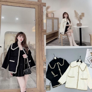 Áo khoác nữ ms.5783 áo khoác cổ vuông dáng suông, phối viền nhũ, túi hai bên, chất len lông mềm mịn cute