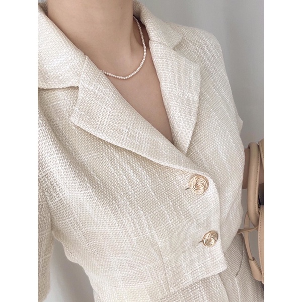 Set áo dạ sweet Hàn Quốc áo vest ngắn tay mix chân váy bút chì