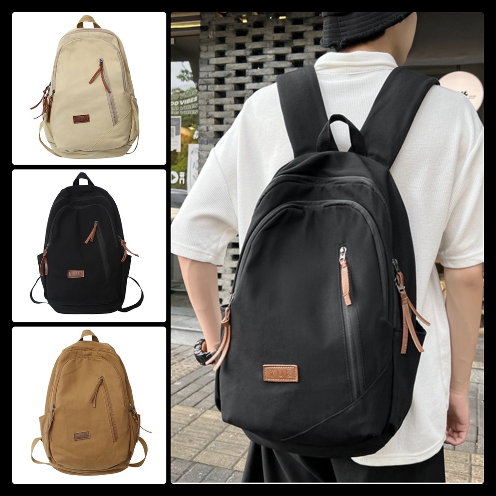 Cặp sách học sinh vải canvas dáng to thời trang nam nữ unisex Vintage đi học đi chơi đẹp DÂY KÉO DA nhiều ngăn tiện lợi