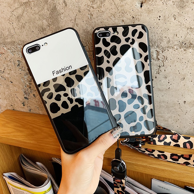 [IPHONE] Ốp Lưng Kính Cường Lực Da Báo Fashion (Không kèm dây) - A043